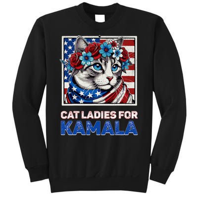 Cat Ladies For Kamala Funny Cat 2024 President Kamalaharris Sweatshirt