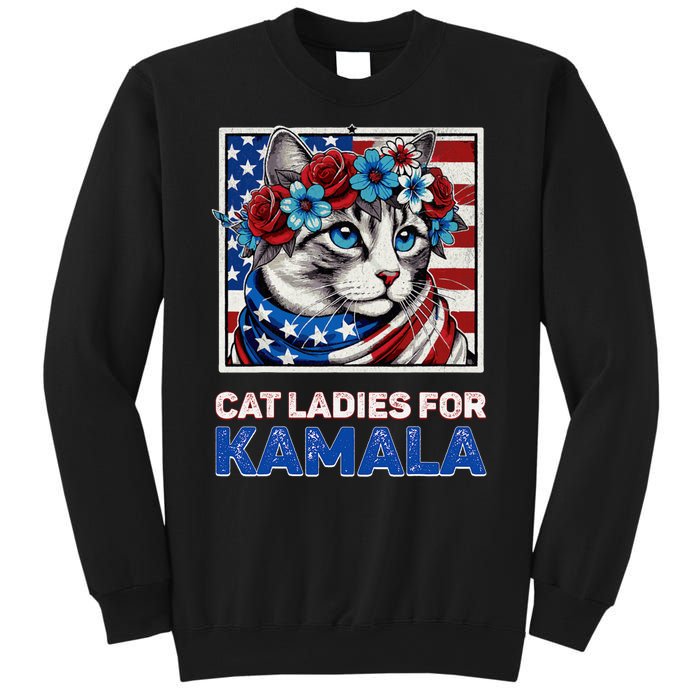 Cat Ladies For Kamala Funny Cat 2024 President Kamalaharris Sweatshirt