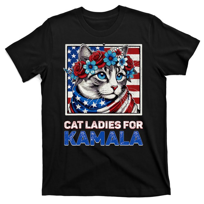 Cat Ladies For Kamala Funny Cat 2024 President Kamalaharris T-Shirt