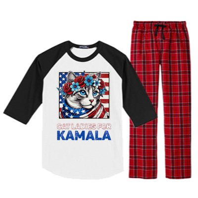 Cat Ladies For Kamala Funny Cat 2024 President Kamalaharris Raglan Sleeve Pajama Set