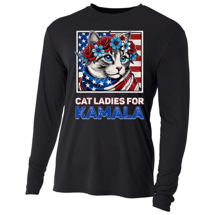 Cat Ladies For Kamala Funny Cat 2024 President Kamalaharris Cooling Performance Long Sleeve Crew