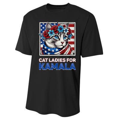 Cat Ladies For Kamala Funny Cat 2024 President Kamalaharris Performance Sprint T-Shirt