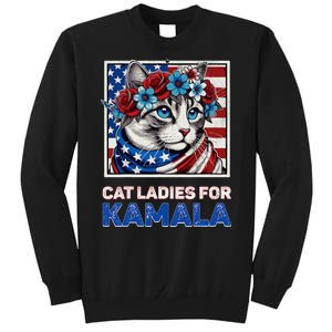 Cat Ladies For Kamala Funny Cat 2024 President Kamalaharris Tall Sweatshirt