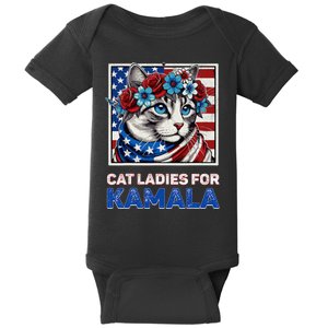 Cat Ladies For Kamala Funny Cat 2024 President Kamalaharris Baby Bodysuit