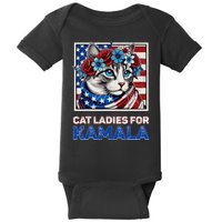 Cat Ladies For Kamala Funny Cat 2024 President Kamalaharris Baby Bodysuit