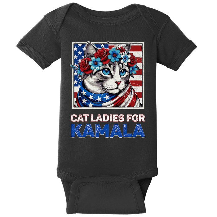 Cat Ladies For Kamala Funny Cat 2024 President Kamalaharris Baby Bodysuit