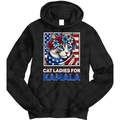 Cat Ladies For Kamala Funny Cat 2024 President Kamalaharris Tie Dye Hoodie