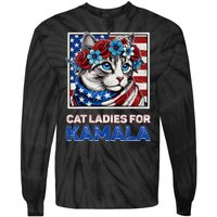 Cat Ladies For Kamala Funny Cat 2024 President Kamalaharris Tie-Dye Long Sleeve Shirt