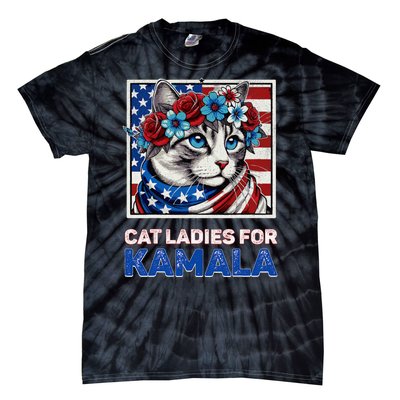 Cat Ladies For Kamala Funny Cat 2024 President Kamalaharris Tie-Dye T-Shirt