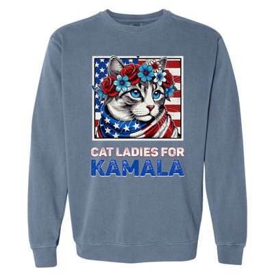 Cat Ladies For Kamala Funny Cat 2024 President Kamalaharris Garment-Dyed Sweatshirt