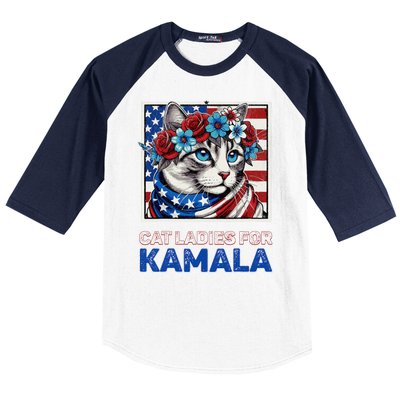 Cat Ladies For Kamala Funny Cat 2024 President Kamalaharris Baseball Sleeve Shirt