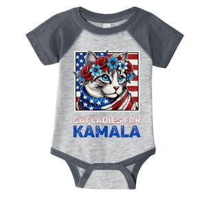 Cat Ladies For Kamala Funny Cat 2024 President Kamalaharris Infant Baby Jersey Bodysuit