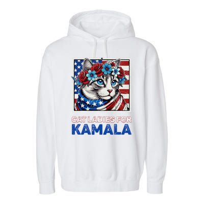 Cat Ladies For Kamala Funny Cat 2024 President Kamalaharris Garment-Dyed Fleece Hoodie