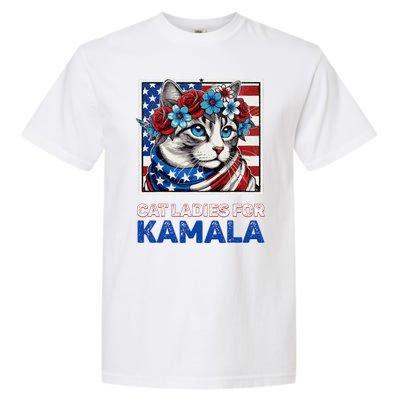 Cat Ladies For Kamala Funny Cat 2024 President Kamalaharris Garment-Dyed Heavyweight T-Shirt