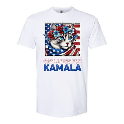 Cat Ladies For Kamala Funny Cat 2024 President Kamalaharris Softstyle CVC T-Shirt