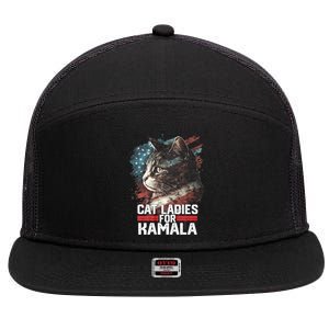 Cat Ladies For Kamala Harris Funny Cat 7 Panel Mesh Trucker Snapback Hat