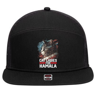 Cat Ladies For Kamala Harris Funny Cat 7 Panel Mesh Trucker Snapback Hat