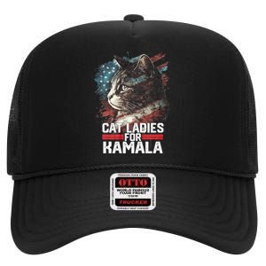 Cat Ladies For Kamala Harris Funny Cat High Crown Mesh Back Trucker Hat