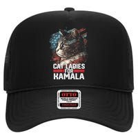 Cat Ladies For Kamala Harris Funny Cat High Crown Mesh Back Trucker Hat