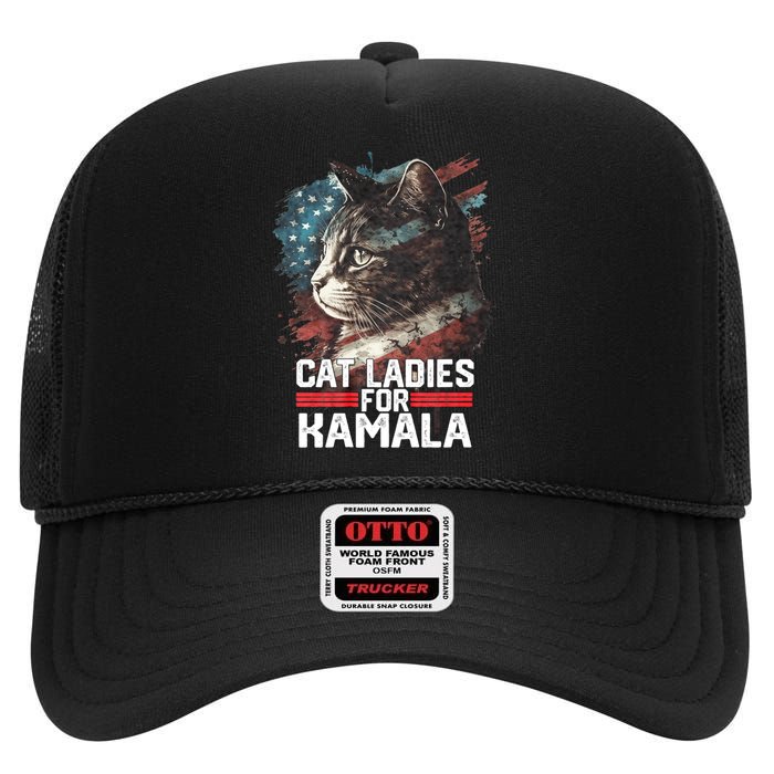 Cat Ladies For Kamala Harris Funny Cat High Crown Mesh Back Trucker Hat