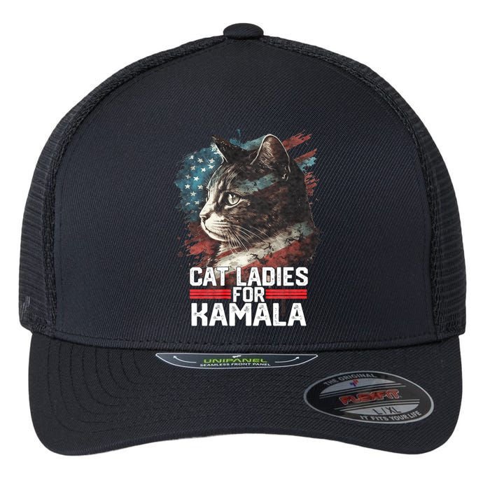 Cat Ladies For Kamala Harris Funny Cat Flexfit Unipanel Trucker Cap