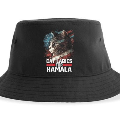 Cat Ladies For Kamala Harris Funny Cat Sustainable Bucket Hat