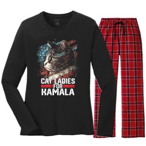 Cat Ladies For Kamala Harris Funny Cat Women's Long Sleeve Flannel Pajama Set 