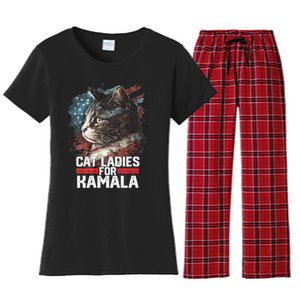 Cat Ladies For Kamala Harris Funny Cat Women's Flannel Pajama Set