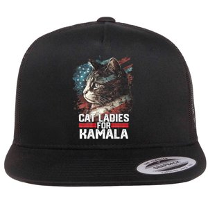 Cat Ladies For Kamala Harris Funny Cat Flat Bill Trucker Hat