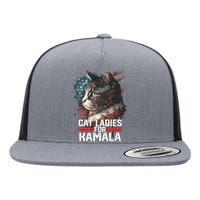 Cat Ladies For Kamala Harris Funny Cat Flat Bill Trucker Hat