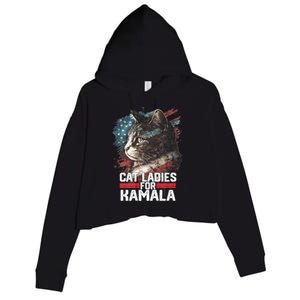 Cat Ladies For Kamala Harris Funny Cat Crop Fleece Hoodie