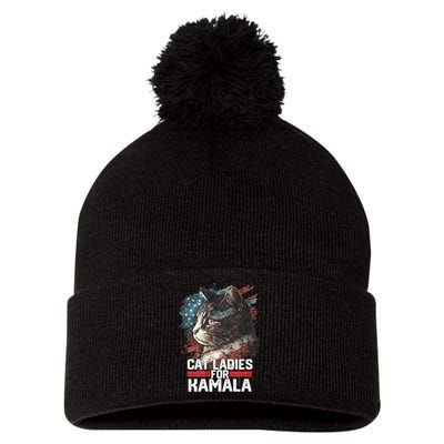 Cat Ladies For Kamala Harris Funny Cat Pom Pom 12in Knit Beanie