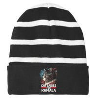 Cat Ladies For Kamala Harris Funny Cat Striped Beanie with Solid Band