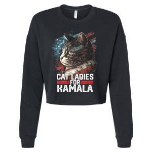 Cat Ladies For Kamala Harris Funny Cat Cropped Pullover Crew