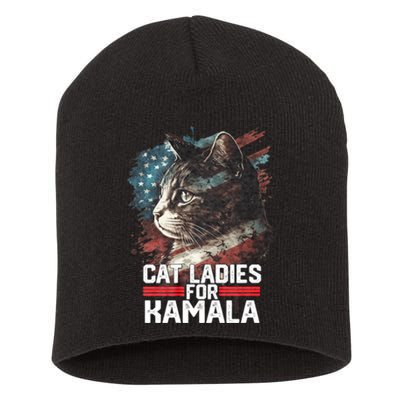 Cat Ladies For Kamala Harris Funny Cat Short Acrylic Beanie