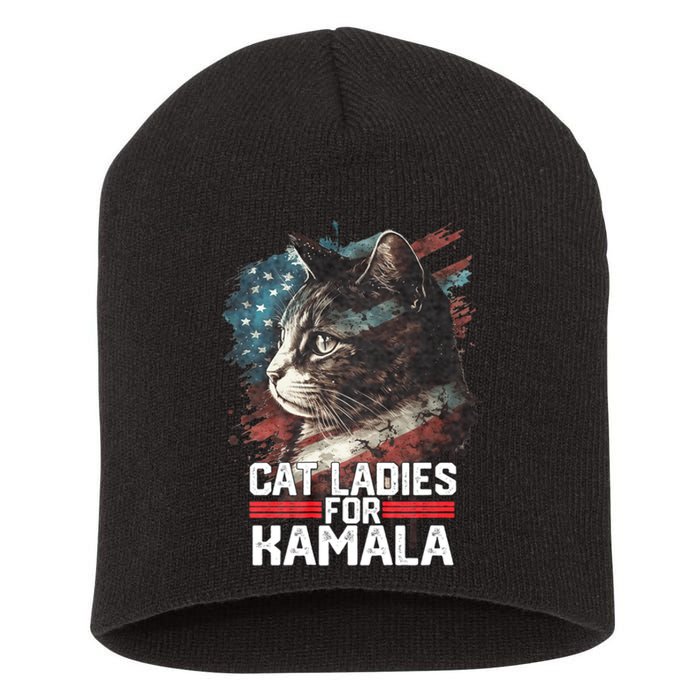 Cat Ladies For Kamala Harris Funny Cat Short Acrylic Beanie