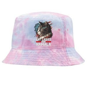 Cat Ladies For Kamala Harris Funny Cat Tie-Dyed Bucket Hat