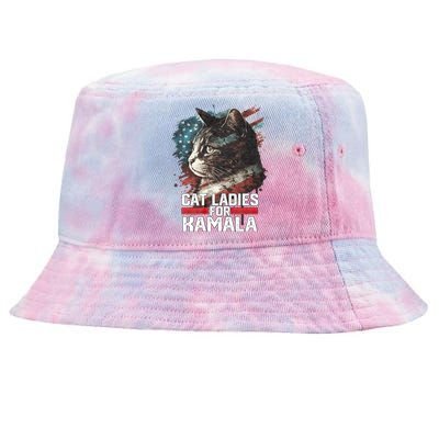 Cat Ladies For Kamala Harris Funny Cat Tie-Dyed Bucket Hat