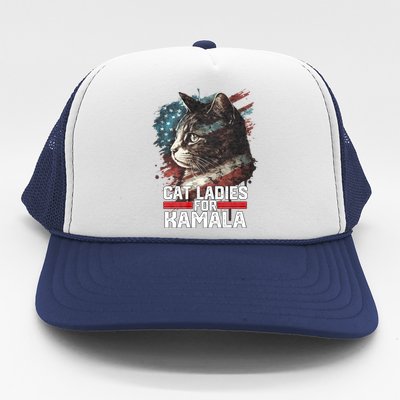 Cat Ladies For Kamala Harris Funny Cat Trucker Hat