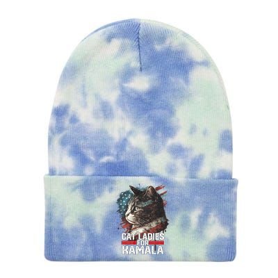 Cat Ladies For Kamala Harris Funny Cat Tie Dye 12in Knit Beanie