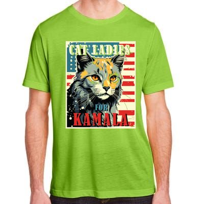 Cat Ladies For Kamala Funny Cat 2024 President Kamalaharris Adult ChromaSoft Performance T-Shirt