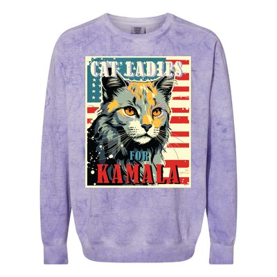 Cat Ladies For Kamala Funny Cat 2024 President Kamalaharris Colorblast Crewneck Sweatshirt