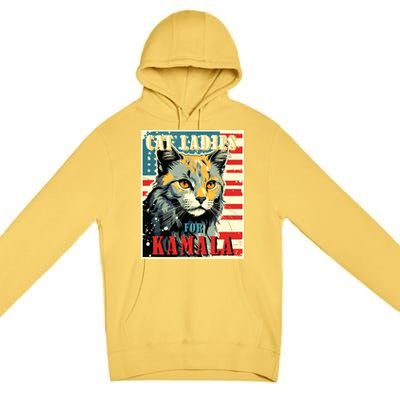 Cat Ladies For Kamala Funny Cat 2024 President Kamalaharris Premium Pullover Hoodie