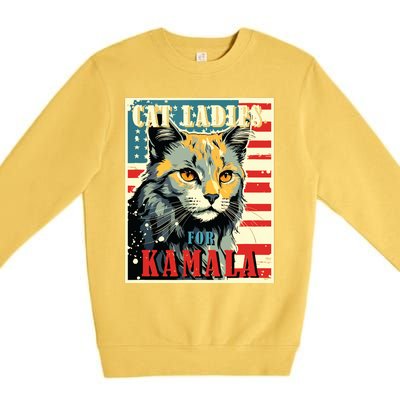 Cat Ladies For Kamala Funny Cat 2024 President Kamalaharris Premium Crewneck Sweatshirt