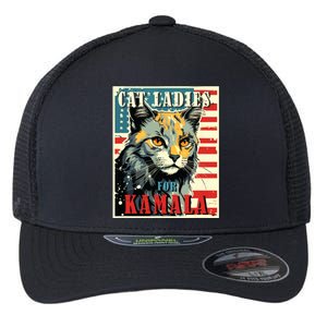 Cat Ladies For Kamala Funny Cat 2024 President Kamalaharris Flexfit Unipanel Trucker Cap