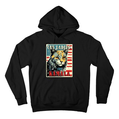 Cat Ladies For Kamala Funny Cat 2024 President Kamalaharris Hoodie