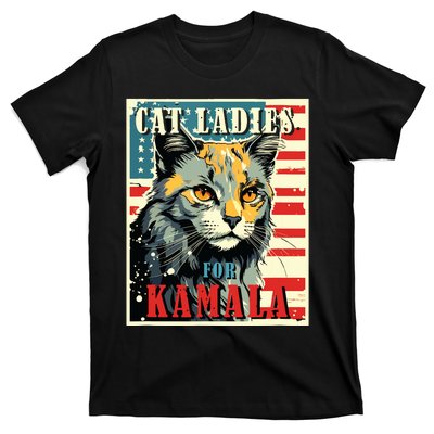 Cat Ladies For Kamala Funny Cat 2024 President Kamalaharris T-Shirt