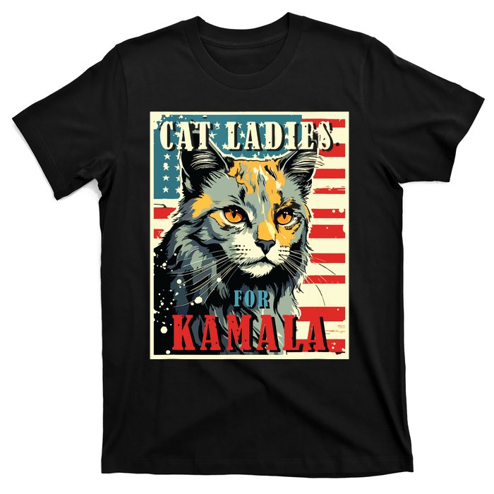 Cat Ladies For Kamala Funny Cat 2024 President Kamalaharris T-Shirt