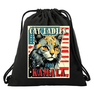 Cat Ladies For Kamala Funny Cat 2024 President Kamalaharris Drawstring Bag