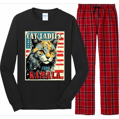 Cat Ladies For Kamala Funny Cat 2024 President Kamalaharris Long Sleeve Pajama Set